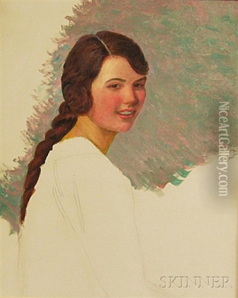 Study Of A Girl With Braid Oil Painting - Lilla Cabot Perry