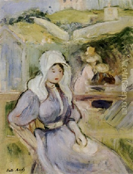 Sur La Plage Au Portrieux Oil Painting - Berthe Morisot