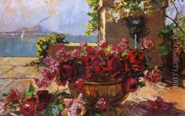 Le Patio Fleuri Oil Painting - Georgi Alexandrovich Lapchine