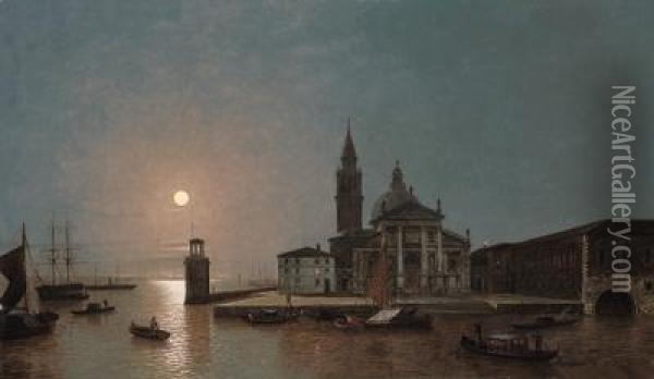 View Of San Giorgio Maggiore, Venice, By Moonlight Oil Painting - Henry Pether