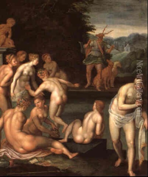 Diana Mit Ihren Nymphen Und Act,on Oil Painting - Bernaert de Ryckere