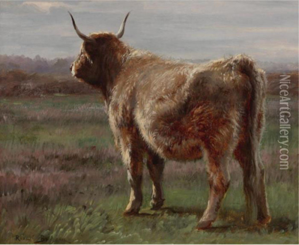 A Longhorned Wooly Cow Seen From Behind Oil Painting - Rosa Bonheur