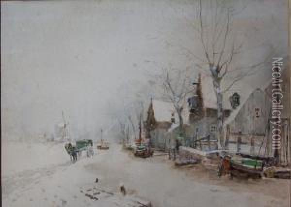 Description:sneeuwlandschap Oil Painting - Henri Stacquet