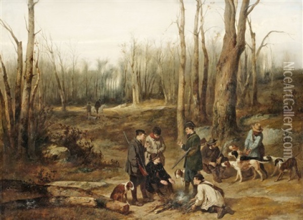 Skogslandskap Med Rastande Jagare Oil Painting - Joseph Beaume