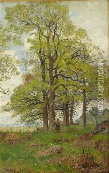 Sommarlandskap Med Flicka I Skogsglanta Oil Painting - Vilhelm Emanuel Behm