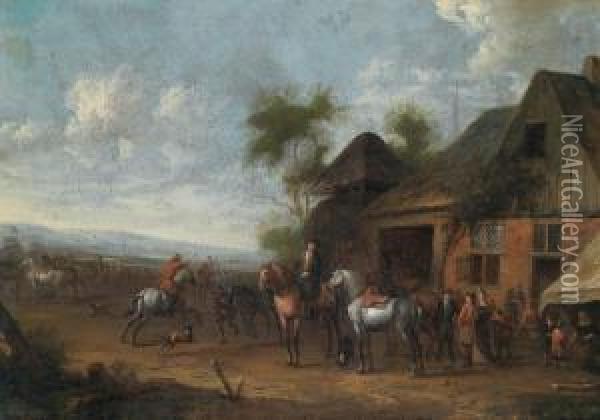 Cavalieri In Sosta Accanto A Una Locanda Oil Painting - Barend Gael or Gaal