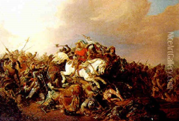 A Medieval Battle Scene Oil Painting - Friedrich Kaiser