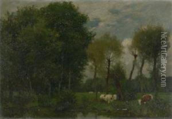 Landschaft Mit Kuhen Oil Painting - Julius Hugo Bergmann