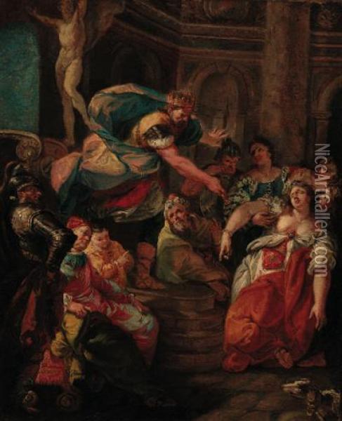 Esher Swooning Before Ahasuerus Oil Painting - Francesco Fontebasso