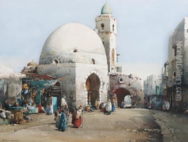 Street Sellers Before A Mosque Oil Painting - Noel Harry Leaver