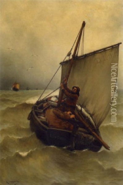 Rough Seas Oil Painting - Georges Jean Marie Haquette