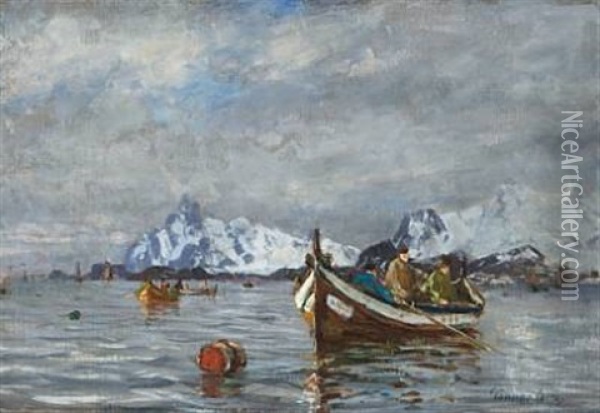 Fiske Langs Norskekysten Oil Painting - Gunnar Berg