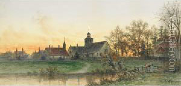 Village At Sunset Oil Painting - Frederick Arthur Verner
