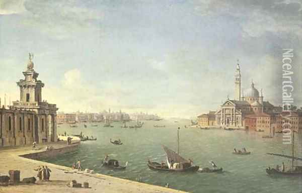 Venice the Bacino di San Marco looking east with the Punta della Dogana and San Giorgio Maggiore from the Zattere Oil Painting - Antonio Joli