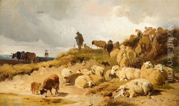 Tierherde Auf Einer Anhohe Oil Painting - Anton Braith