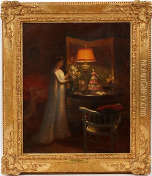 Woman With Flowers Oil Painting - Delphin Enjolras