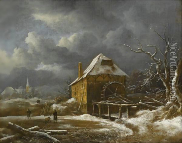 A Winter Landscape With A Watermill Oil Painting - Jacob Van Ruisdael