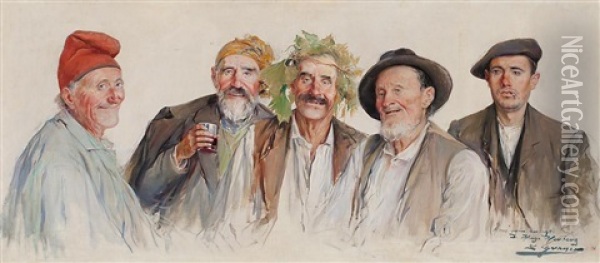 Bebedores Oil Painting - Luis Graner y Arrufi