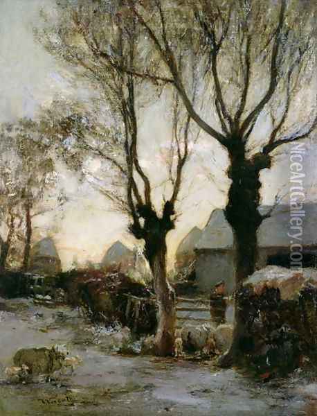 Farmyard in Winter Oil Painting - James Lawton Wingate