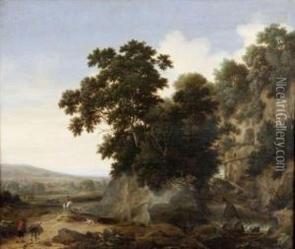 Paysage Avec Un Piqueux Rappelant Ses Chiens Oil Painting - Joris Abrahamsz Van Der Haagen