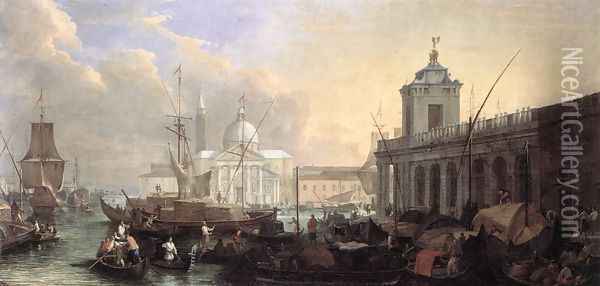 The Sea Custom House with San Giorgio Maggiore 1700s Oil Painting - Luca Carlevaris