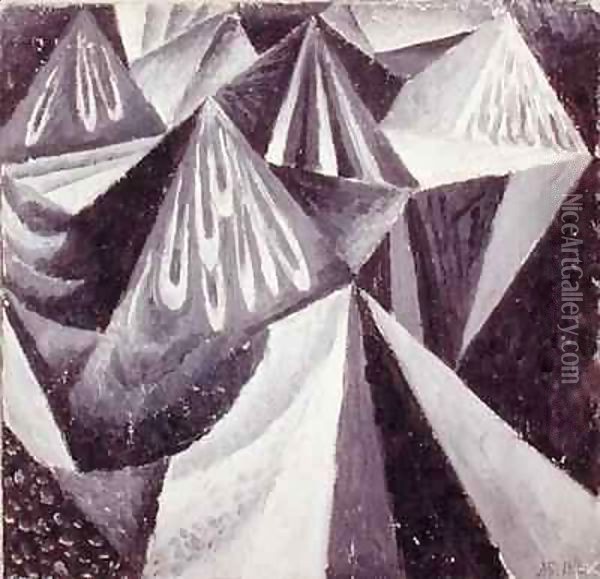 Cubo-Futurist Composition in Grey and White Oil Painting - Alexander Konstantinovich Bogomazov