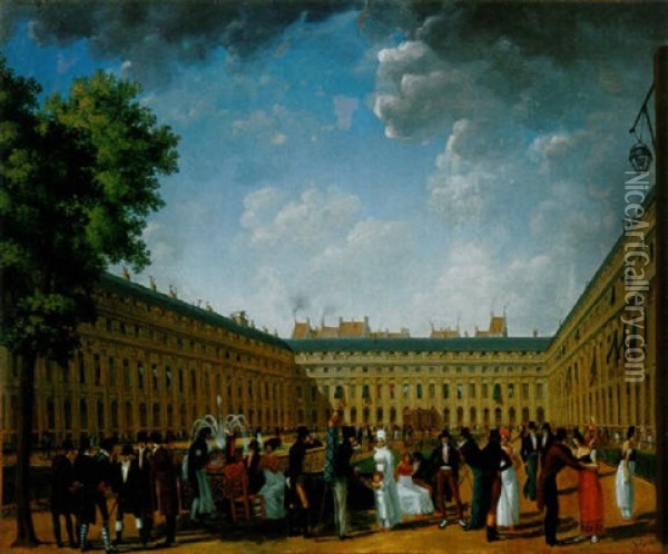 Un Apres-midi Dans Les Jardins Du Palais Royal Oil Painting - Jean Baptiste Francois Genillion