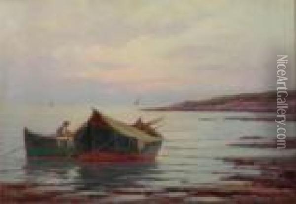 Pescatore In Rada Con Barche Oil Painting - Renuccio Renucci