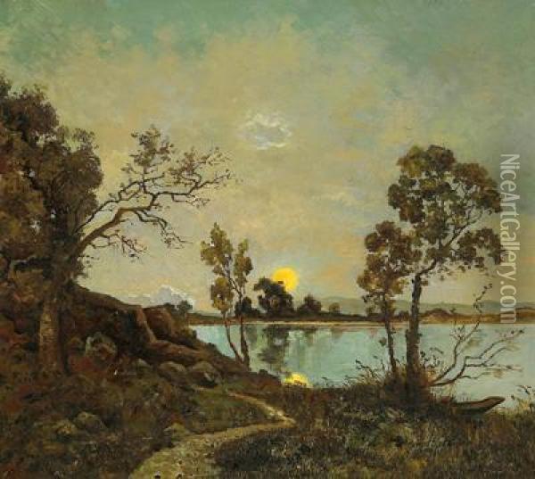 Abendliche Fluslandschaft Oil Painting - Henri-Joseph Harpignies
