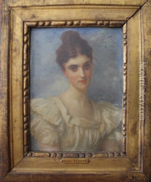Portrait De Jeune Femme En Buste Oil Painting - Antoine Auguste Ernest Hebert