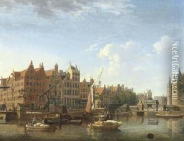 The Gelderse Kade And The Waag, Amsterdam Oil Painting - Jan ten Compe