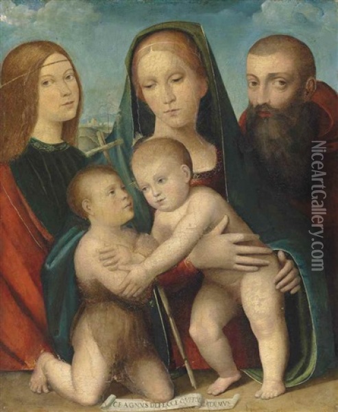 The Madonna And Child With The Infant Saint John The Baptist And Two Saints Oil Painting - Francesco Francia