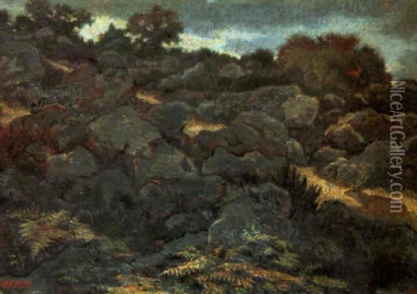 Cerf Dans Les Rochers De Fontainebleau Oil Painting - Antoine-louis Barye