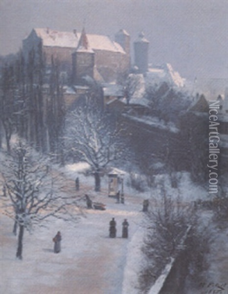 Nurnberg Im Winter Oil Painting - Hermann Petzet