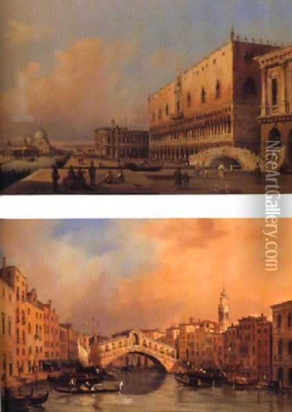 Figures Before The Riva Degli Schiavoni Oil Painting - Carlo Grubacs