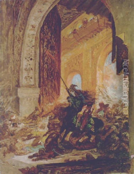 Attack On A Moorish Palace Oil Painting - Henri Regnault