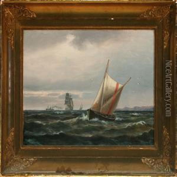 Seascape With Sailing And Motor Ships Oil Painting - Christian Molsted