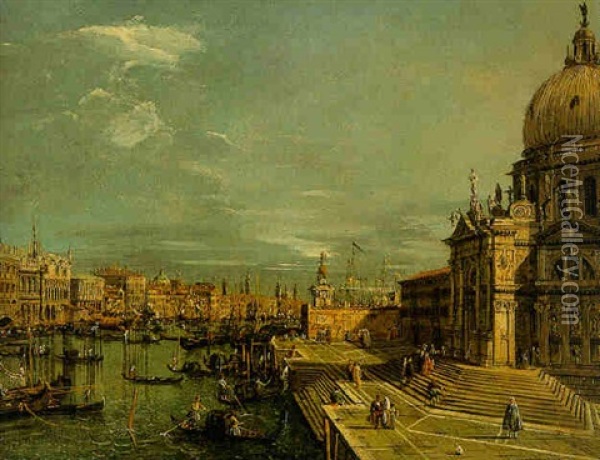 The Grand Canal, Venice, Looking East, From Santa Maria Della Salute Oil Painting - Michele Marieschi
