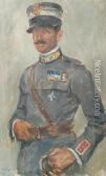 Portrait Of A Gentleman In Italian Militaryuniform Oil Painting - Stanhope Alexander Forbes
