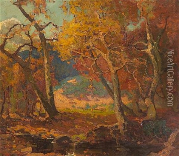 A Woodland Brook Oil Painting - Franz Arthur Bischoff