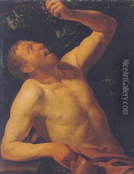 A Man Squeezing Grapes In His Mouth Oil Painting - Dirck Van Baburen