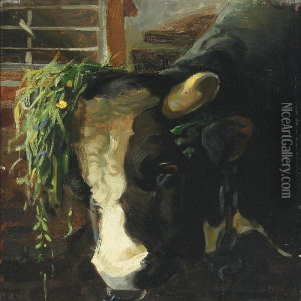 A Bull Oil Painting - Harald Slott-Moller