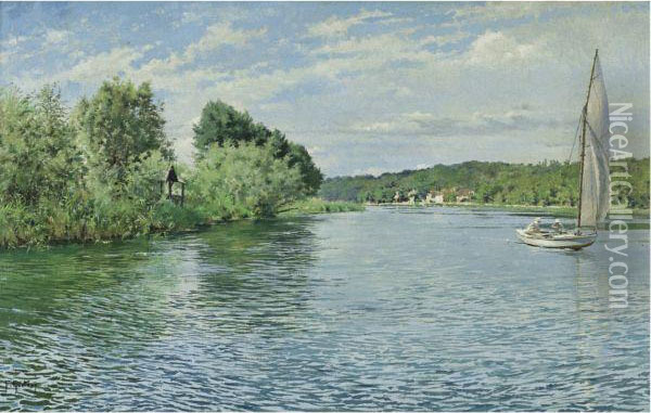 Sur La Marne Oil Painting - Ferdinand Joseph Gueldry