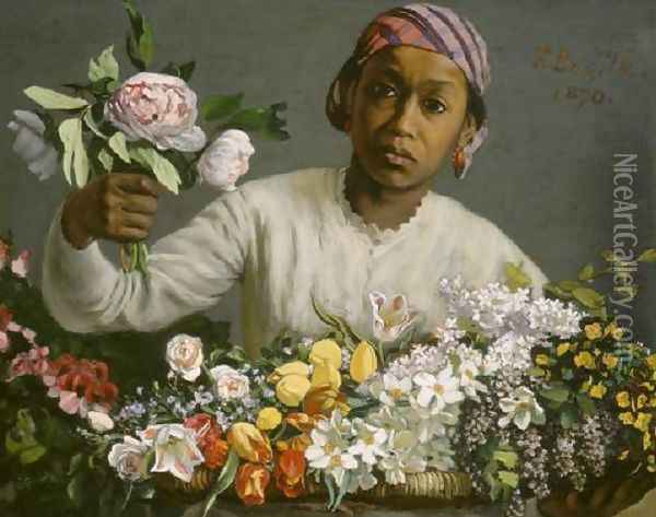 Young Woman with Peonies Oil Painting - Frederic Bazille