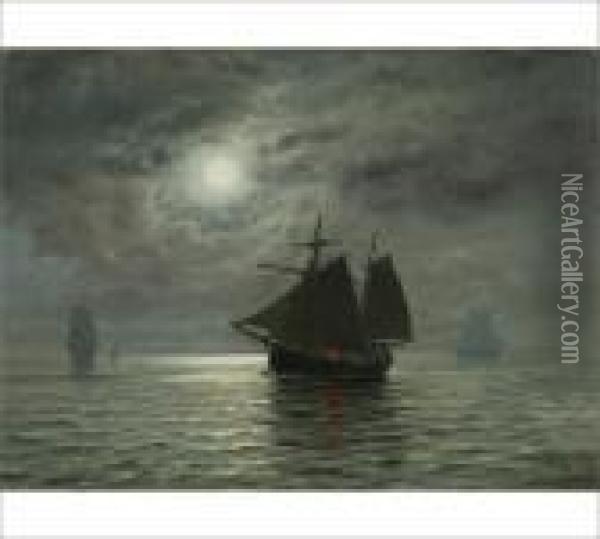 Sailing In Moonlight Oil Painting - Oskar Conrad Kleineh