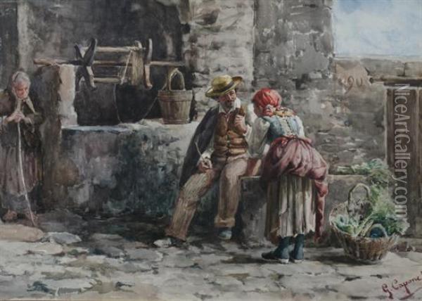 Conversation At The Well Oil Painting - Gaetano Capone