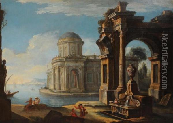 Paesaggio Con Architettura Fantasiosa Oil Painting - (Giovanni Antonio Canal) Canaletto