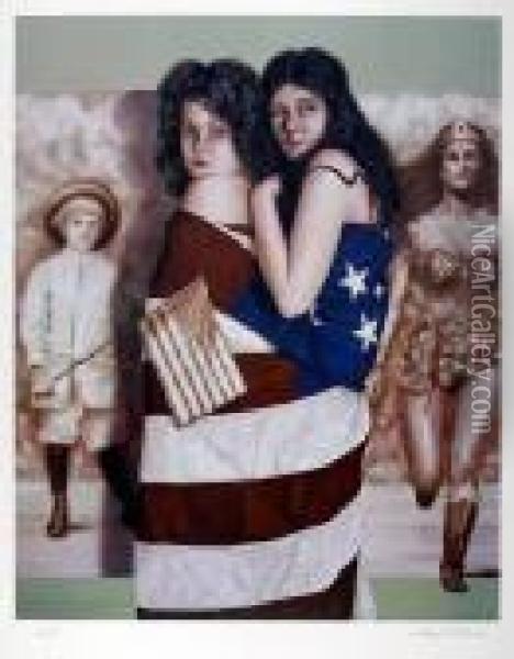Ladies In Flag Oil Painting - Robert Anderson