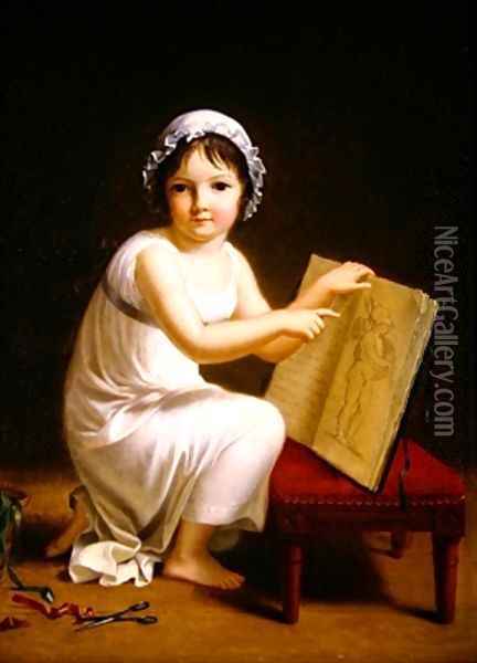 Child pointing at a drawing of cupid Oil Painting - Jeanne-Elisabeth Chaudet