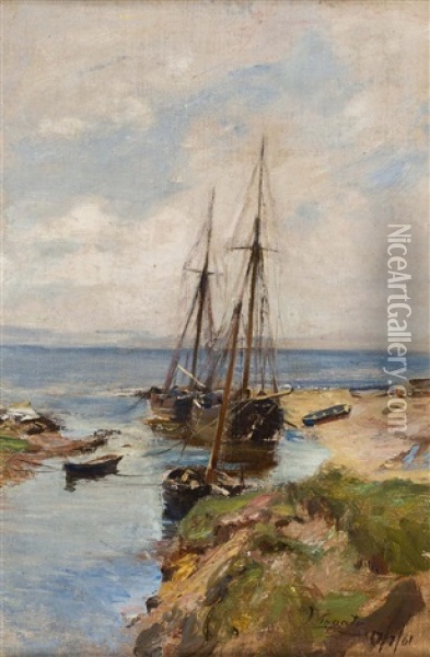 Boats By The Sea Oil Painting - Sir James Lawton Wingate
